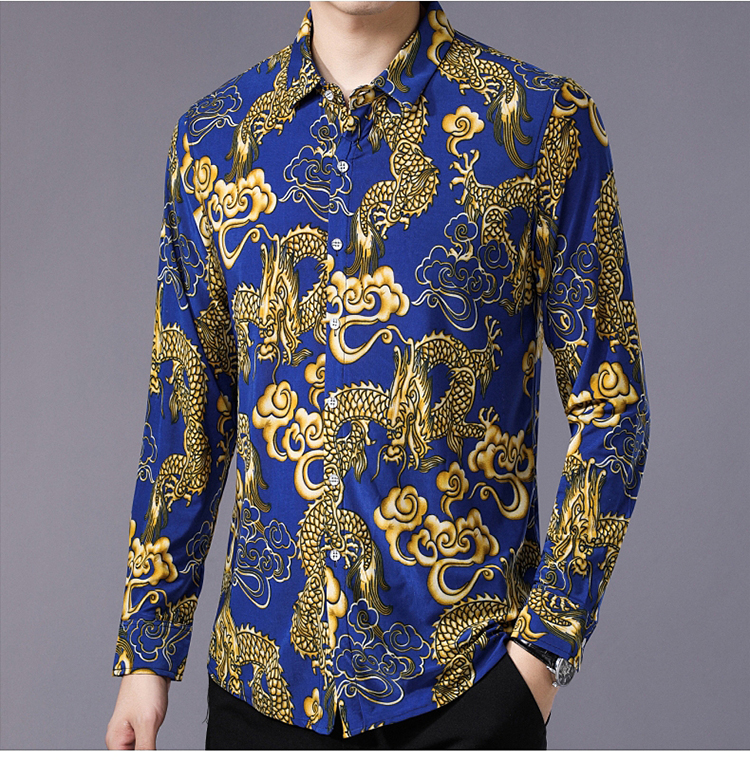 Chín-năm con sói mùa xuân và mùa thu áo sơ mi dài tay nam cotton không thấm nước áo sơ mi trung niên bố in cỡ lớn áo sơ mi nam
