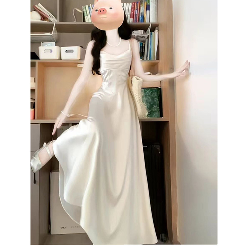 French-Style High-End Acetate Satin Slip Dress with a Gentle and Elegant Temperament, Waist-Cinching Socialite Dress for Banquets and Birthday Celebrations, Summer