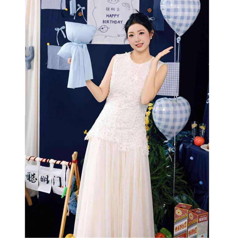 Morning Gown for Women, Sequined Lace Sleeveless Vest Dress, Registration and Certificate of Marriage, Engagement, White Dress, Long Dress, Birthday Morning Gown for Women, Sequined Lace Sleeveless Vest Dress, Registration and Certificate of Marriage, Engagement, White Dress, Long Dress, Birthday