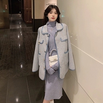 2021 autumn and winter new small fragrance name Yuanyong Two sets style jacket knit bottom tandem coat Skirt Suit Woman