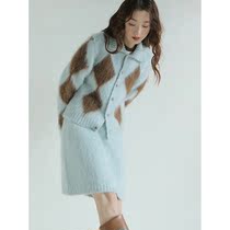 Small Fragrant Wind Knit Suit Woman Spring New Port Wind Retro Turd Collar Color Magige Sweater Half Body Dress two sets
