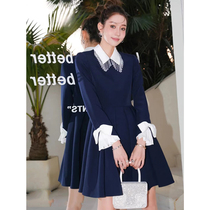 Hide Blue Streaming Sudoll Collar Dress Collar Dress 2022 Early Spring New Design Sensation Small Crowd Casual Butterfly Knot Dresses