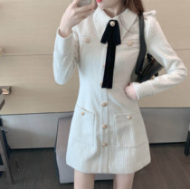 2021 autumn and winter new French style small balsamic wind retro Mao is not even cloaky with dress temperament cashew with slim and hip skirt children
