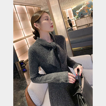 2021 New gameplay with a hitch bottom skirt design Sensation Thousands of gigs wool knit temperament one-piece dress