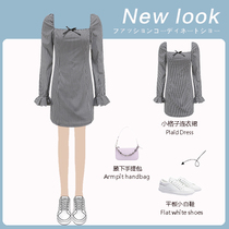 2020 new sweet first love Platycodon grandiflorum Super fairy square collar skirt can salt sweet plaid dress autumn