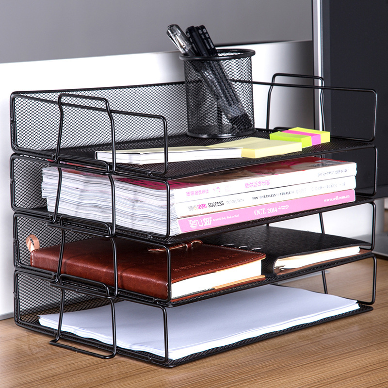 Metal Data Shelf Iron Mesh Containing shelf File Bar File Basket Documents Pan Iron Mesh Three Layers Four Layers Five Layers Six Layers of Mounted Desk Surface Multilayer File Shelf Information Shelf Folder Shelve A4