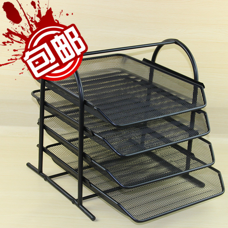 Office Supplies Metal File Shelf File Pan Multilayer Iron Mesh Containing Basket Pull-out Tabletop Four Floors A4 Three Layers Bookshelves Office Archives Frame Finishing Racks Mesh Stationery Wholesale 