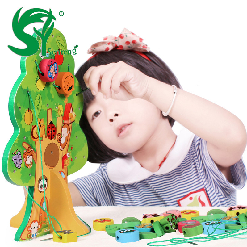 Children's early education Puzzle Woody Strings Beads Christmas Tree Weak View Training Wearing Beads Toys 1-3-7 years old