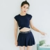 Áo tắm nữ chia ba mảnh bảo thủ kiểu váy boxer tay ngắn thon gọn áo tắm retro hàn quốc Bộ đồ bơi hai mảnh
