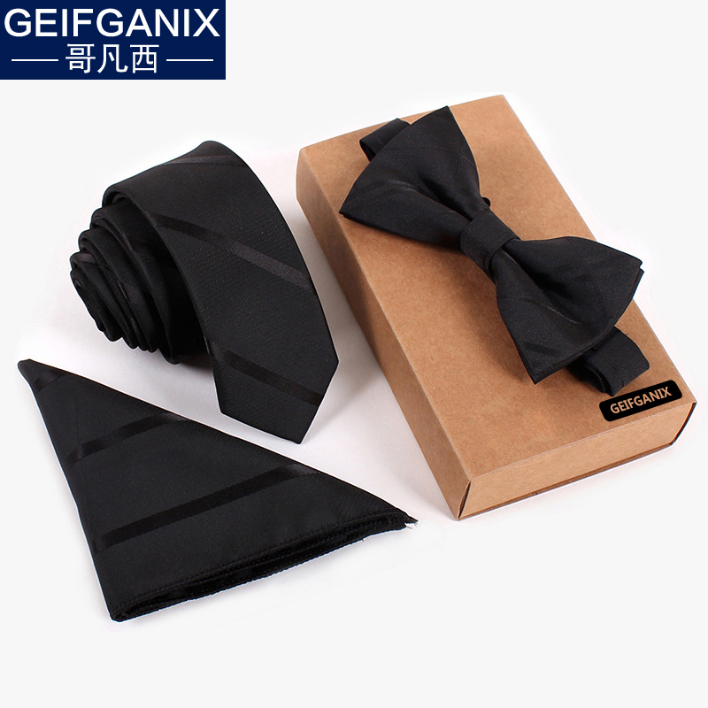 Fashion Tie Male Korean Version Small Narrow Version Slim Fit 6cm Casual Positive Dress Wedding Yingren Pocket Towels Three Sets