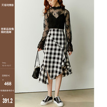 Irregular design fishtail skirt autumn 2021 New High waist bag hip slim long plaid skirt