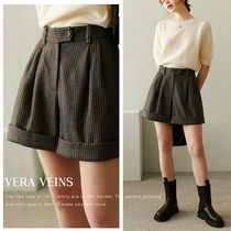 Striped high waisted suit shorts thickened outer wear 2021 Autumn New loose Joker hairy a wide leg pants women