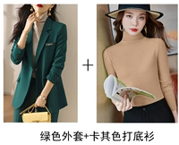 Зеленый бархатный хаки трикотажный пиджак классического кроя, высокий воротник