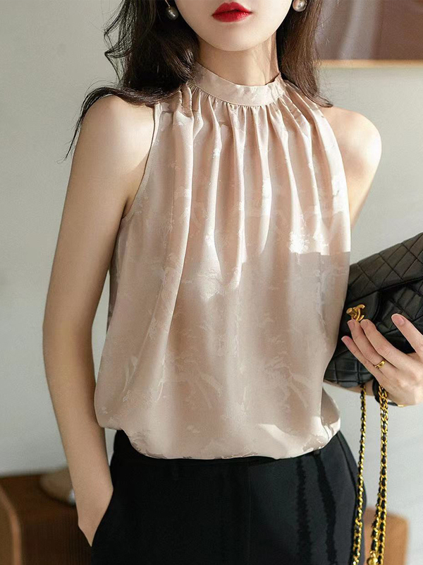 Vest Chiffon Shirt for Women, New Summer Style, Sleeveless Halter Neck Top, Acetate Shirt, Chic Blouse, French Style Shirt