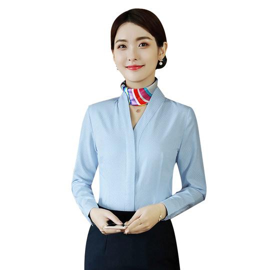 Stewardess-Uniform, weißes Hemd, weibliche Hotelbegleiterin, Arbeitskleidung, schlankes Temperament, V-Ausschnitt, Flugbegleiterin, Vorstellungsgespräch, Arbeitskleidung, Hemd