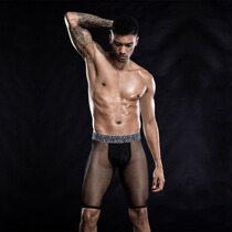 Sexy Men Shorts Low Waist Thin with transparent mesh Seven Pants Fun Seductive Rave Pants Rappers