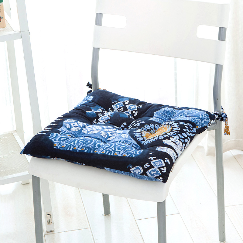 Chinese style retro national wind green flower thickened cushion chair cushion cotton linen lace office student dining chair seat cushion sub