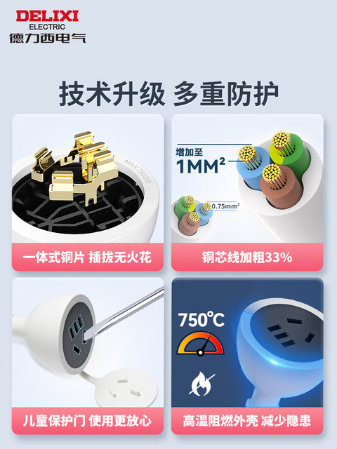 Delixi extension cord power socket three-hole 16A plug 5-hole refrigerator terminal board electric vehicle charging tow wire board