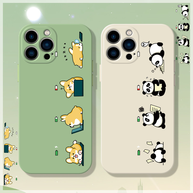 Kirky panda illustrations apply Apple 14 creative phone shell iphone13promax lovers 12mini cute 11 power xr liquid silicone x tide 8p staying up night overtime 7