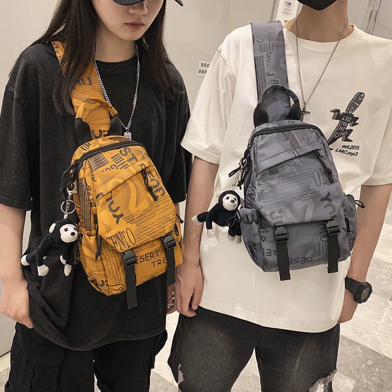 Tide Japanese chest bag men in simple single shoulder packaging bag bag bag girl canvas student skinny bag bag