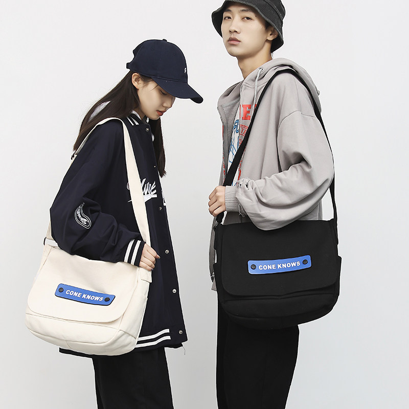 Slanted Satchel Male Tide Card Tooling New Day Department Student SHOULDER BAG LARGE CAPACITY CANVAS POSTMAN BAG CASUAL SINGLE SHOULDER BAG WOMAN