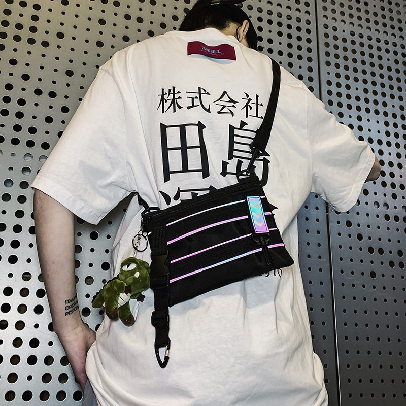 Tide Card Slanted Satchel Mans Day Series Street Single Shoulder Bag Hip Hop Purse Female Personality Student Reflective Small Back Chest Bag