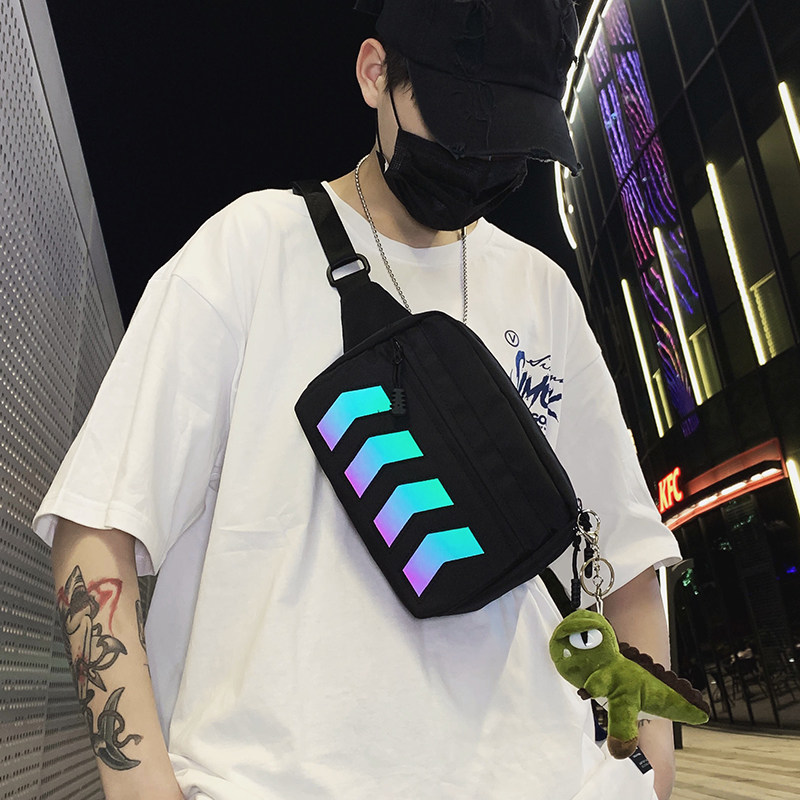 Tidal Card Chest Bag Men's Day Series Street Single Shoulder Bag Hip Hop Purse Female Personality Student Reflective Oblique Satchel Bag