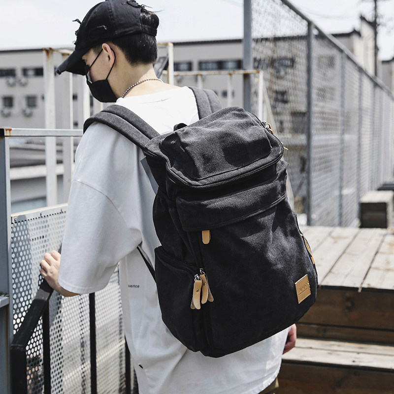 Canvas bag Han version Men's leisure Large capacity Shoulder Bag High School Students Brief Day Series Ins Tide Cards Double Shoulder Bag Women