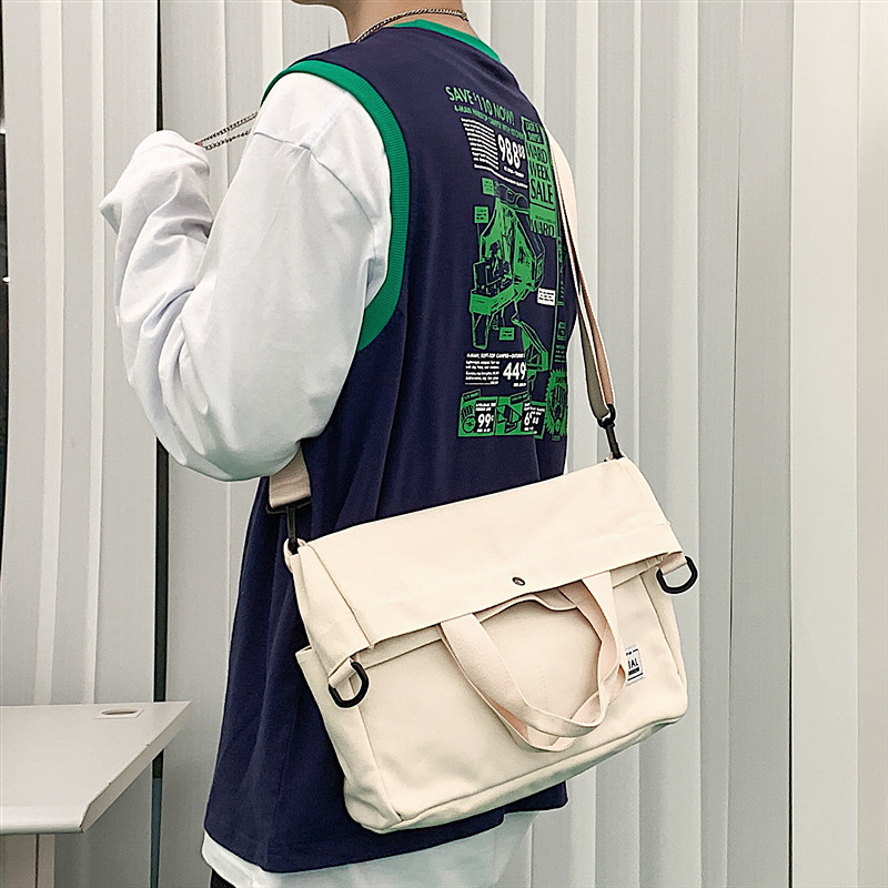 Slanted Satchel men's Day Tide Cards Students Brief large capacity Canvas Bag Casual Korean version Literary and Shoulder Bag Women