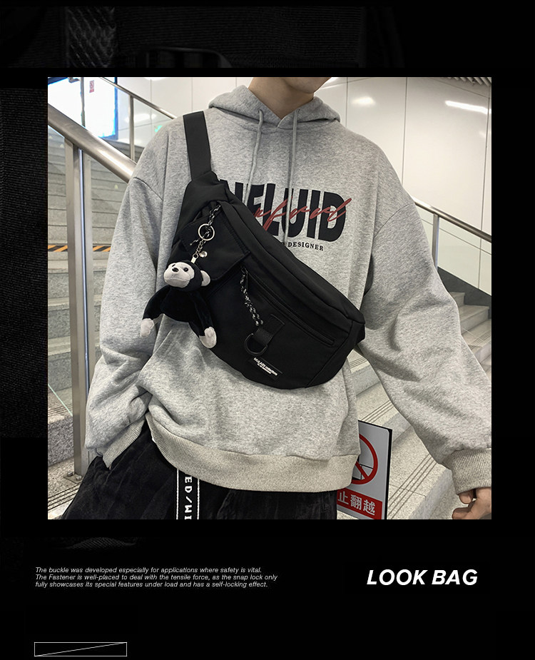 潮牌日系胸包男士ins简约单肩包腰包背包小挎包女帆布学生斜挎包