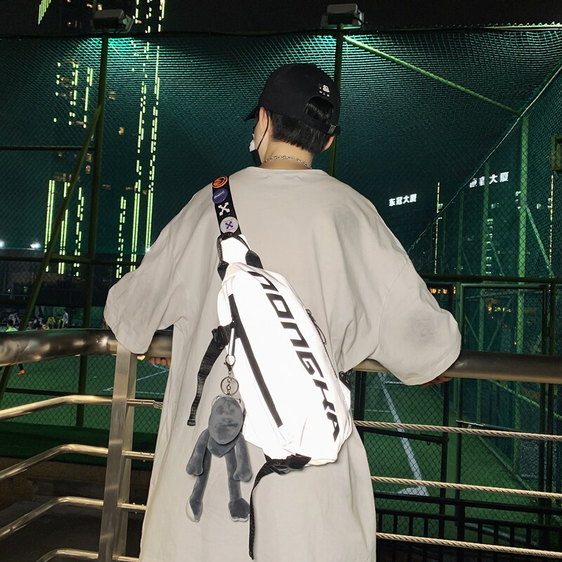 National Tide Skew Satchel Bag Men's Summer New Reflective Sports Purse girls Single-shoulder Small Scapebots-Japanese Chest Bag