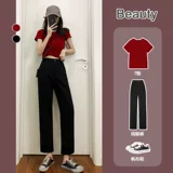 Черные цветные штаны, демисезонные повседневные брюки, коллекция 2023, высокая талия, свободный прямой крой