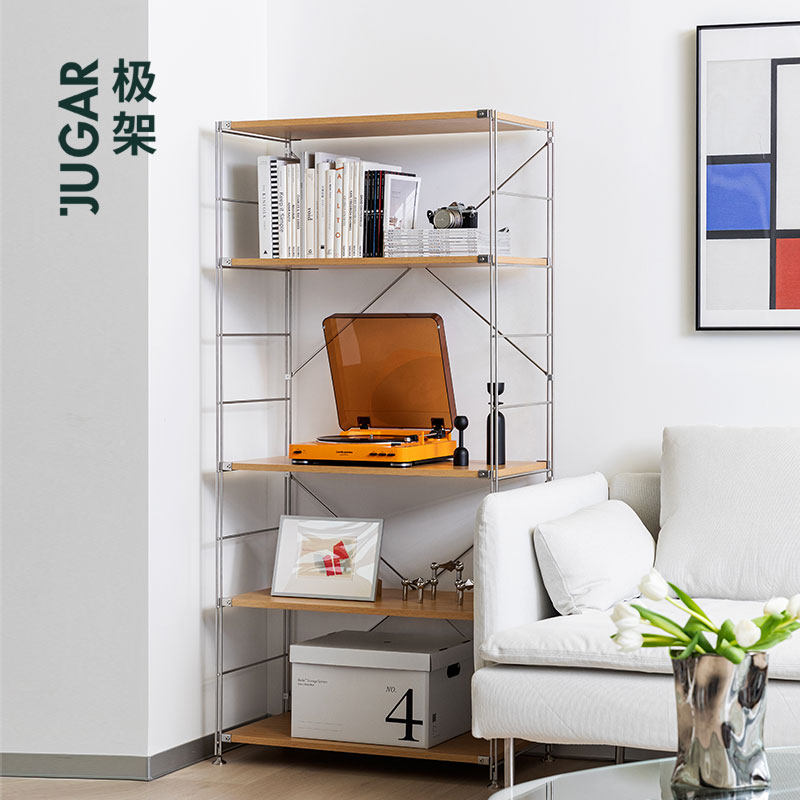 JUGAR pole rack (M304 shelf oak color) Wooden partition living room storage floor bookshelf simple