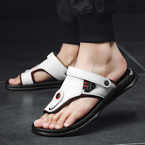 Leather Flip-flops Mens Summer Outdoor Fashion Pinch Sandals Sandals Wear Anti-Slip 2020 New Slipper Men