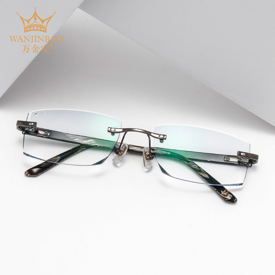 Wanjinbao business casual men diamond cutting myopia glasses fashion pure titanium frame with finished tide