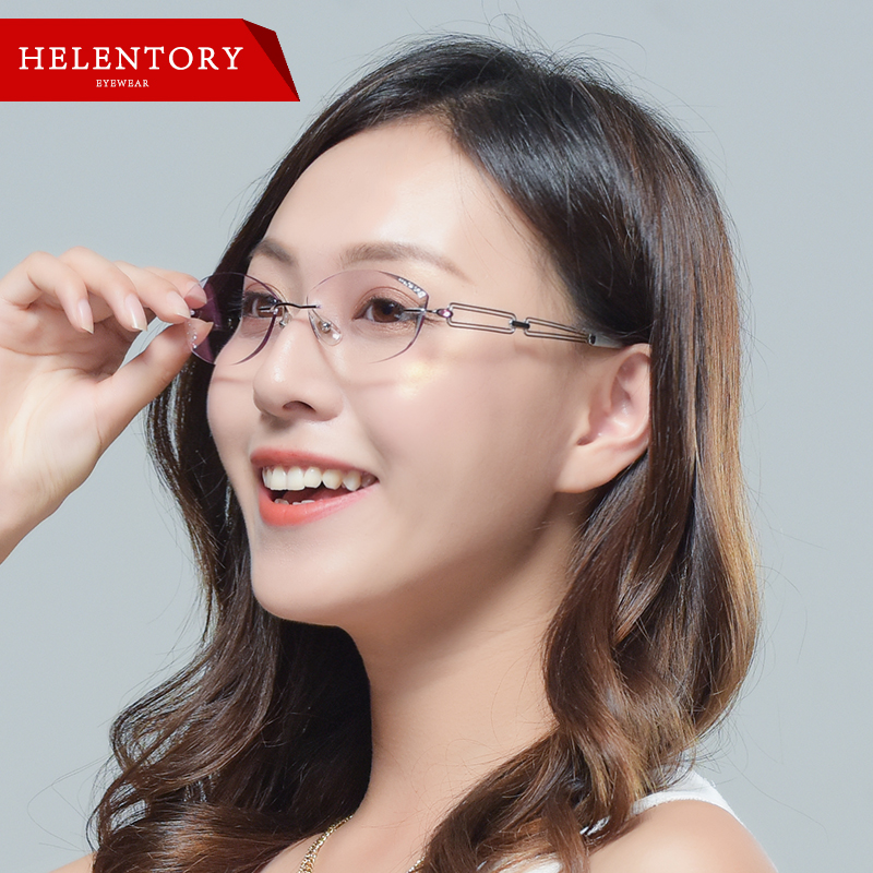 Pure titanium rimless eyeglasses frame tide female myopic eyes light diamond trimming glasses with finished products