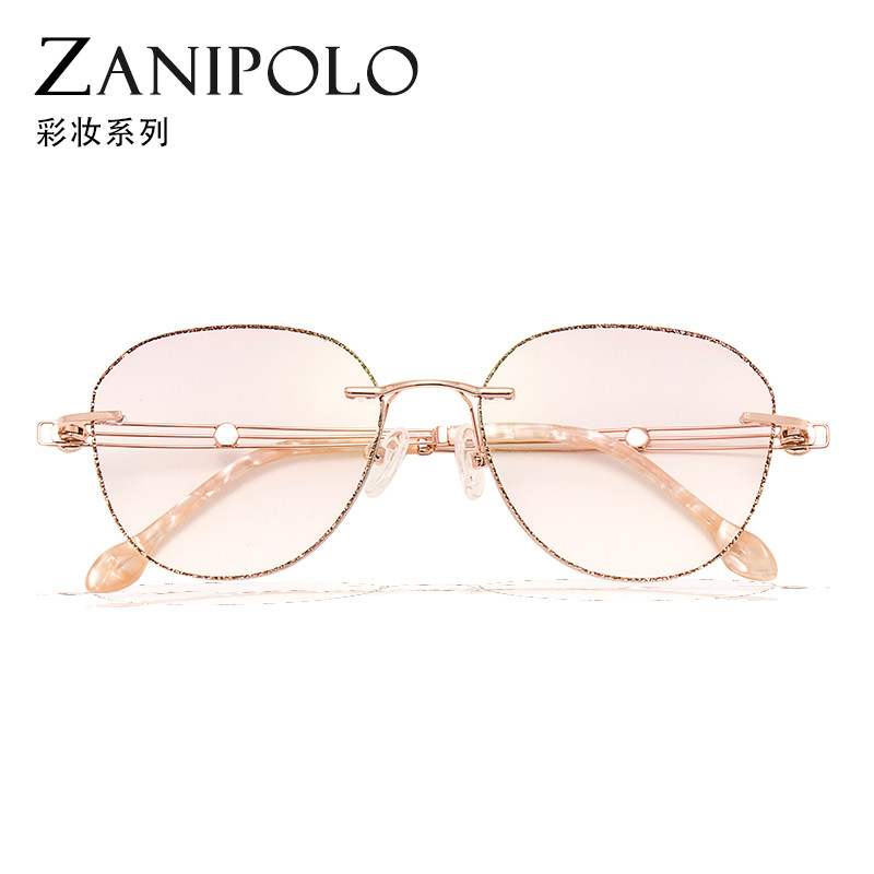 Retro no-frame color makeup Myopia Glasses Woman with degree Fashion Korean version anti-blue flat light goggle matching finished product tide