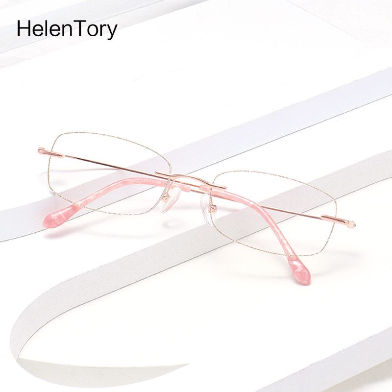 HelenTory Frameless powder comfortable myopia glasses frame Female casual Korean version of the thin face beauty can be equipped with degrees
