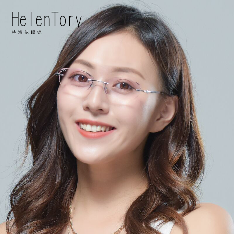 Pure Titanium Rimless Diamond-Cut Edge Prescription Glasses, Lightweight and Stylish Eyeglass Frames for Women, with Finished Glasses 9159