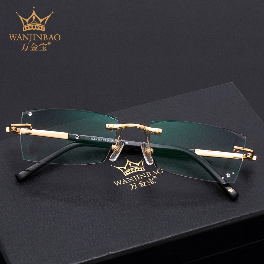 ten thousand gold treasure Korean version no frame inlaid diamond cut edge glasses men's pure titanium business frame match myopia with degree finished product tide