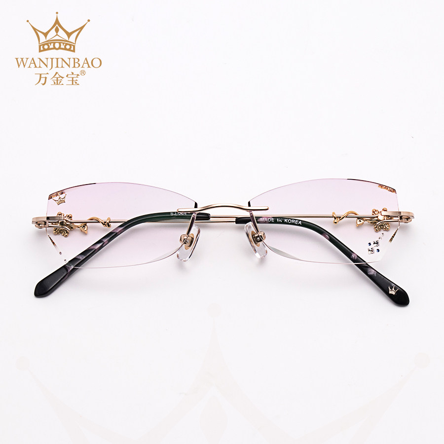 Wanbao pure titanium myopia glasses frame fashion frameless women's diamond cut edge glasses with finished products W3367
