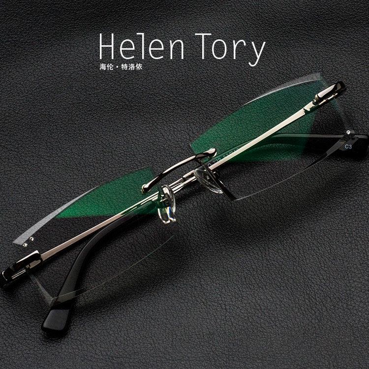 Anti-blue light discoloration diamond cut edge glasses men no frame myopia pure titanium alloy frame flat light anti-radiation large face astigmatism