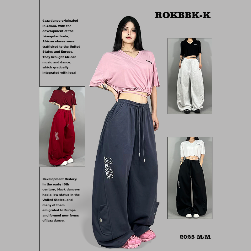 ROKBBK-K 韓国ストリートダンス トレンディブランド アメリカンレトロ 多用途 リラックス ダンス ヒップホップ スポーツパンツ レディース ジャズダンス