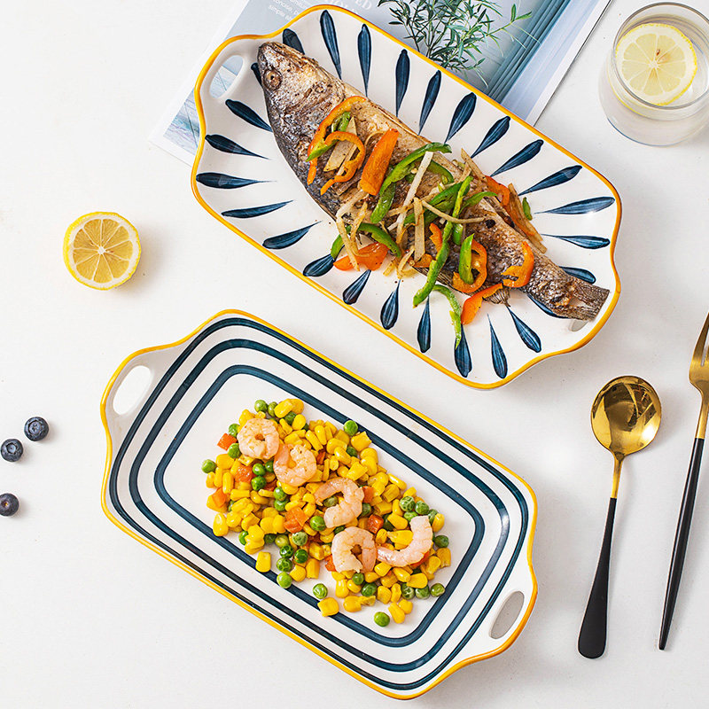 Fish plate home steamed fish plate creative dish sushi net red amphora rectangular meal tray large Japanese tableware