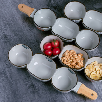 Ceramic three-in-a-row bowl Japanese style and style underglaze color household dinner hot pot dip seasoning dish Creative snack bowl