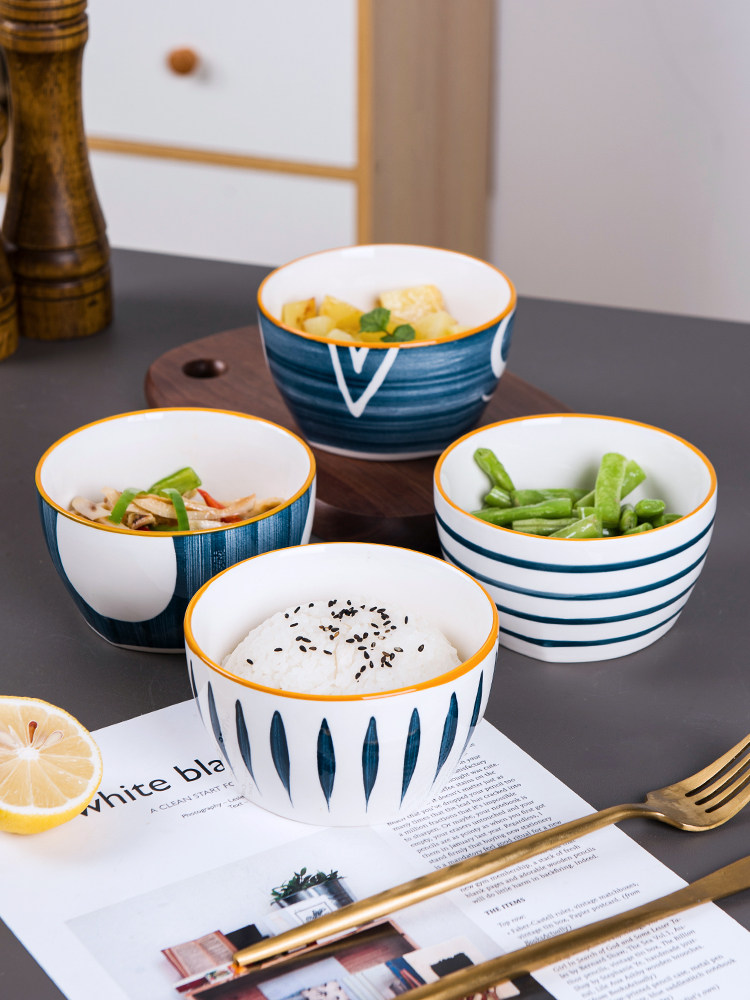 Bowl Household creative personality Japanese rice bowl Ceramic tableware set combination Nordic cute soup small bowl chopsticks