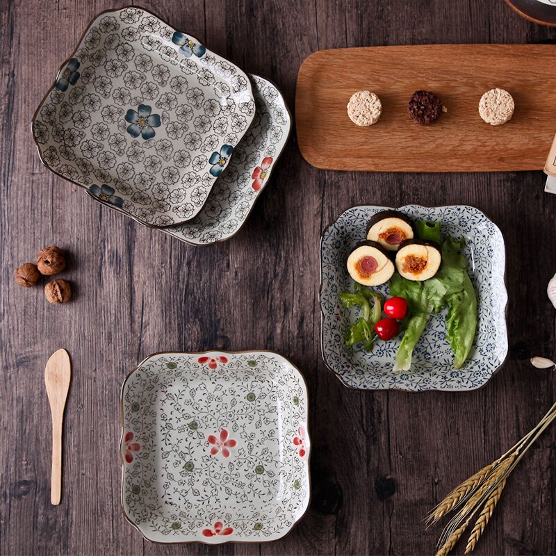 Home Plate Creative Day Style Fruit Pan Ceramic Plates Cold Dish Quadrilateral Pan Glaze lower color and wind cutlery personality