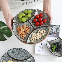 Creative style plate Fruit plate Ceramic tableware Household irregular square plate Japanese plate grid plate Side dish
