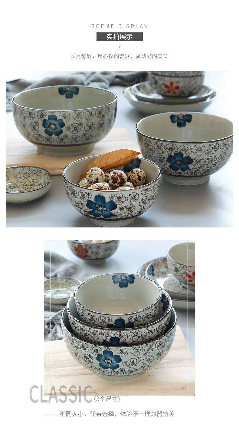 Mì bát nhà lớn bát súp mì ăn liền 6 inch salad gốm bộ đồ ăn ramen Nhật Bản bát đĩa đặt lưới đỏ dĩa inox