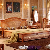 Southeast Asian rattan furniture rattan large bed 1 5 meters new Chinese style rattan rattan bed double 1 8 meters real rattan rattan bed